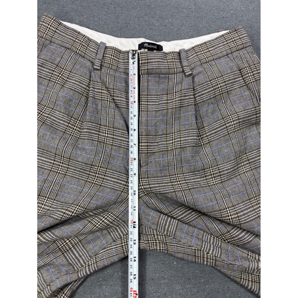 Madewell Slouchy Straight Pants Womens 8 Brown Plaid Pleated Wool Blend Trousers - Picture 8 of 10